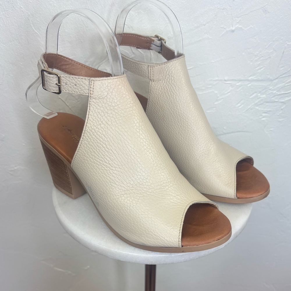L'ARTIGIANO LUCCHESE Women's Leather Shoe Peep‎ Slingback Sandal Heel Cream Sz 9